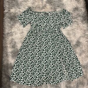 SHEIN Curve - Off the Shoulder Floral Dress - Size 1XL Green And White  - Girly!